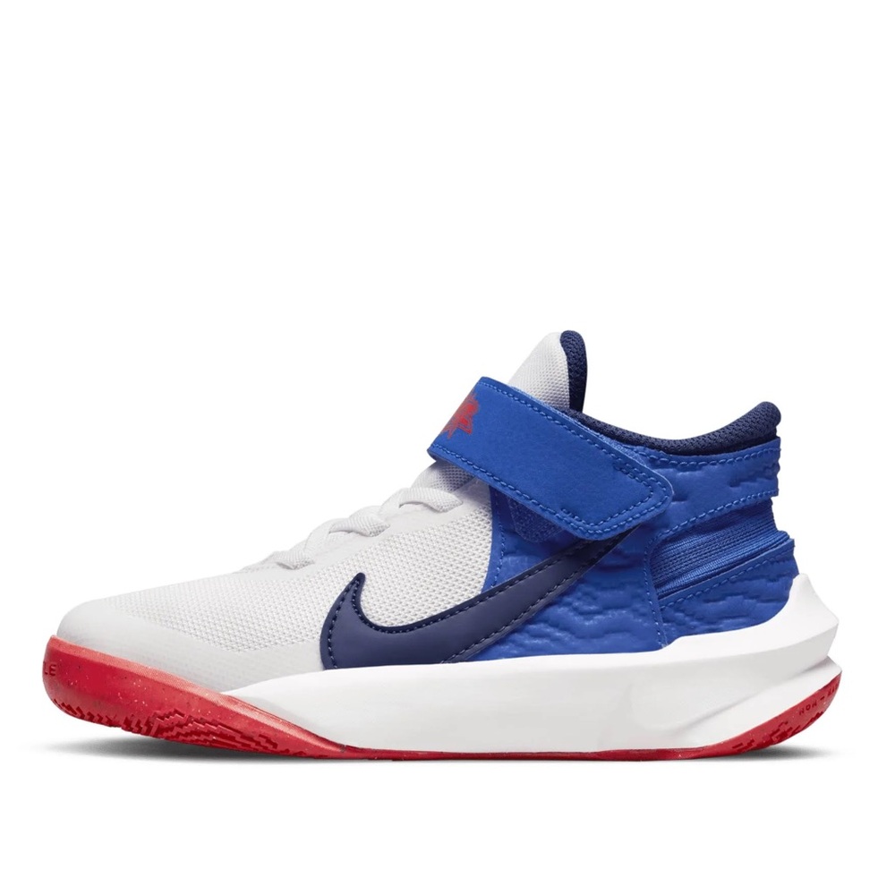 Nike Team Hustle D10 Flyease Kids‎ White and Blue Basketball Sneakers Size 13C